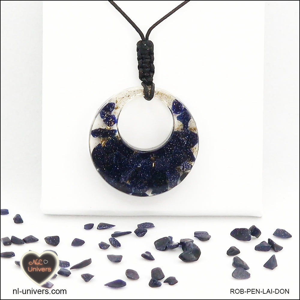 Blue gold river donut pendant in brass orgonite