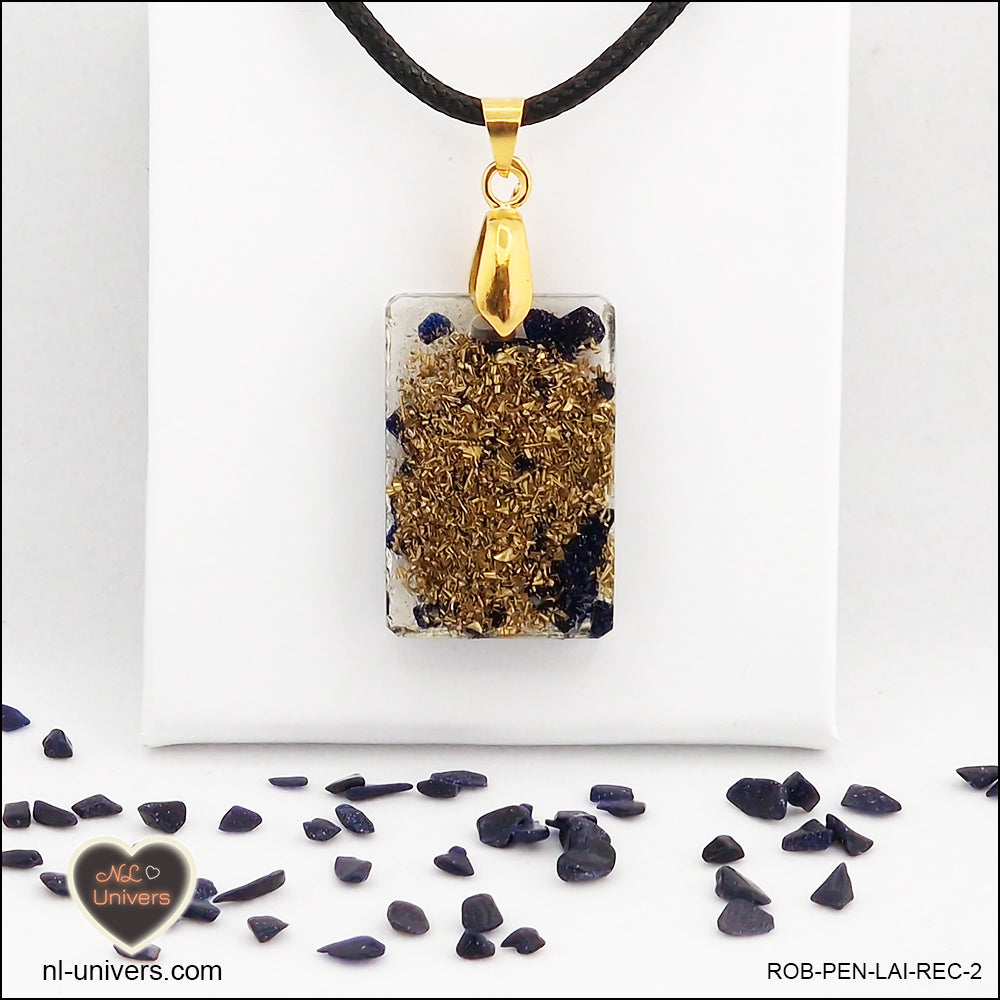 Pendentif Rivière d'or bleue rectangle M.1 en orgonite laiton