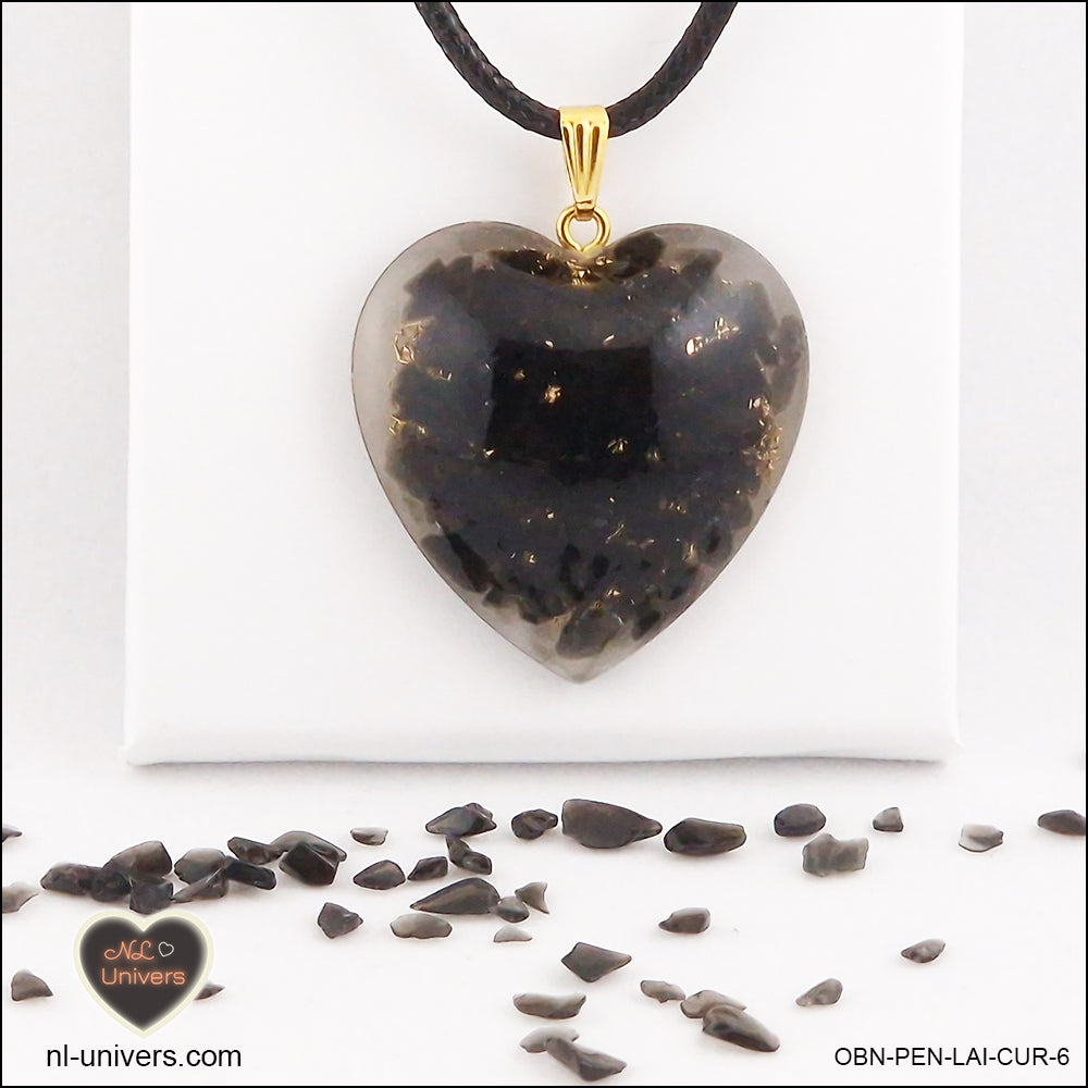 Pendentif Obsidienne noire cœur M.3 en orgonite laiton