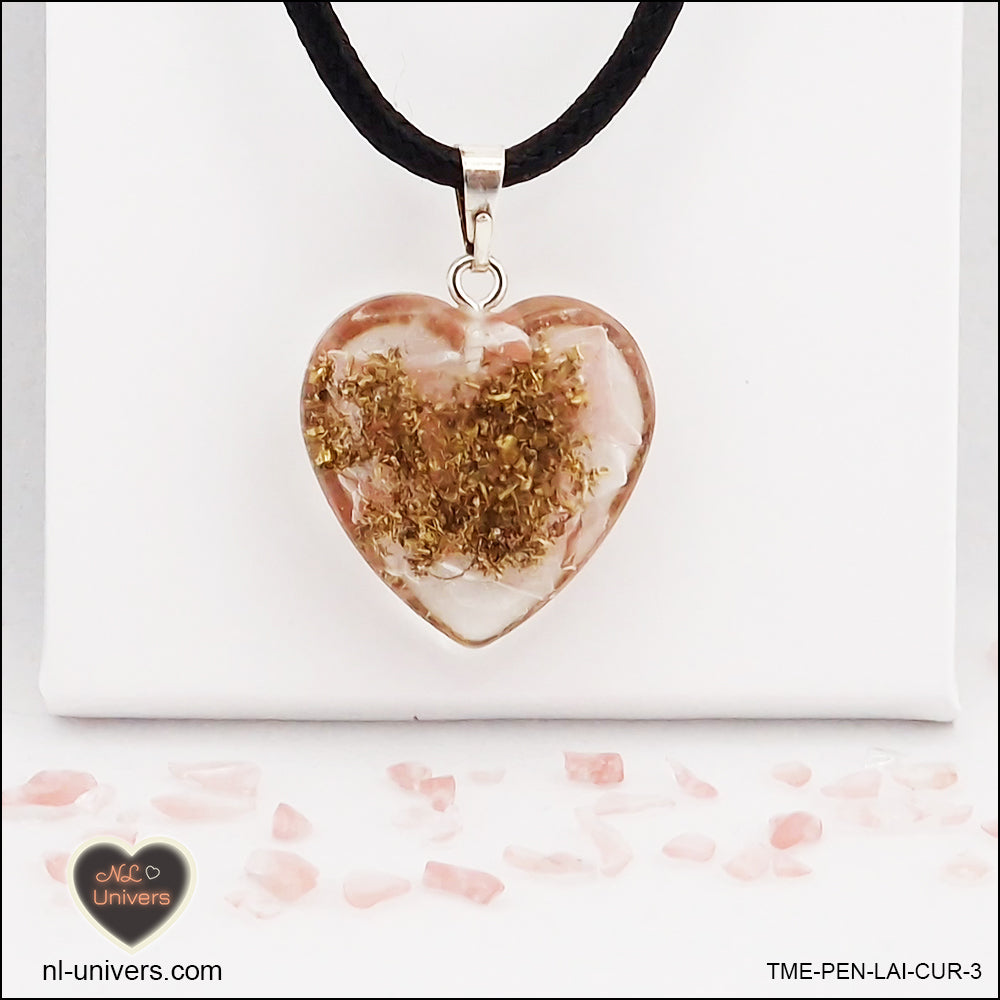 Tourmaline Watermelon heart pendant M.2 in brass orgonite