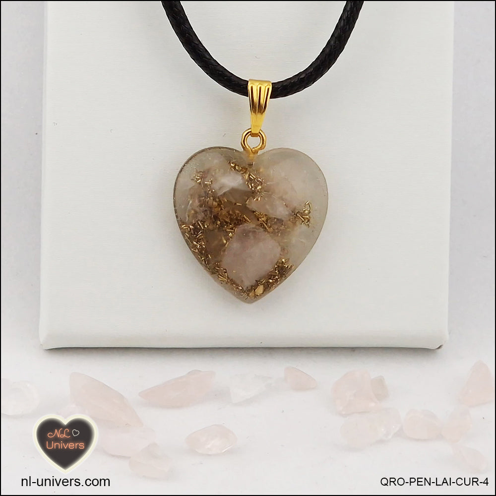 Rose quartz heart pendant M.2 in brass orgonite