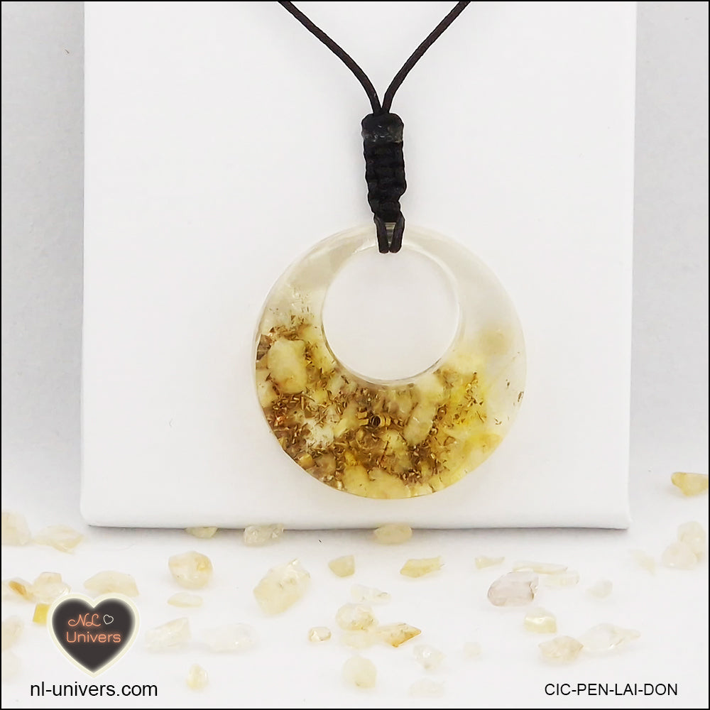 Pendentif Citrine chauffée donut en orgonite laiton