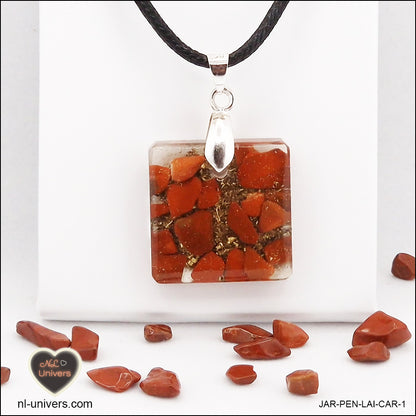 Square red jasper pendant M.1 in brass orgonite