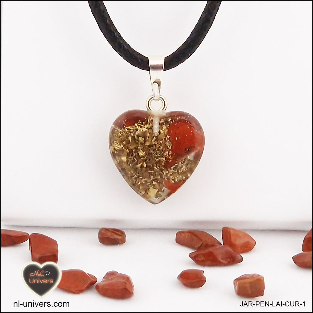 Red Jasper heart pendant M.1 in brass orgonite