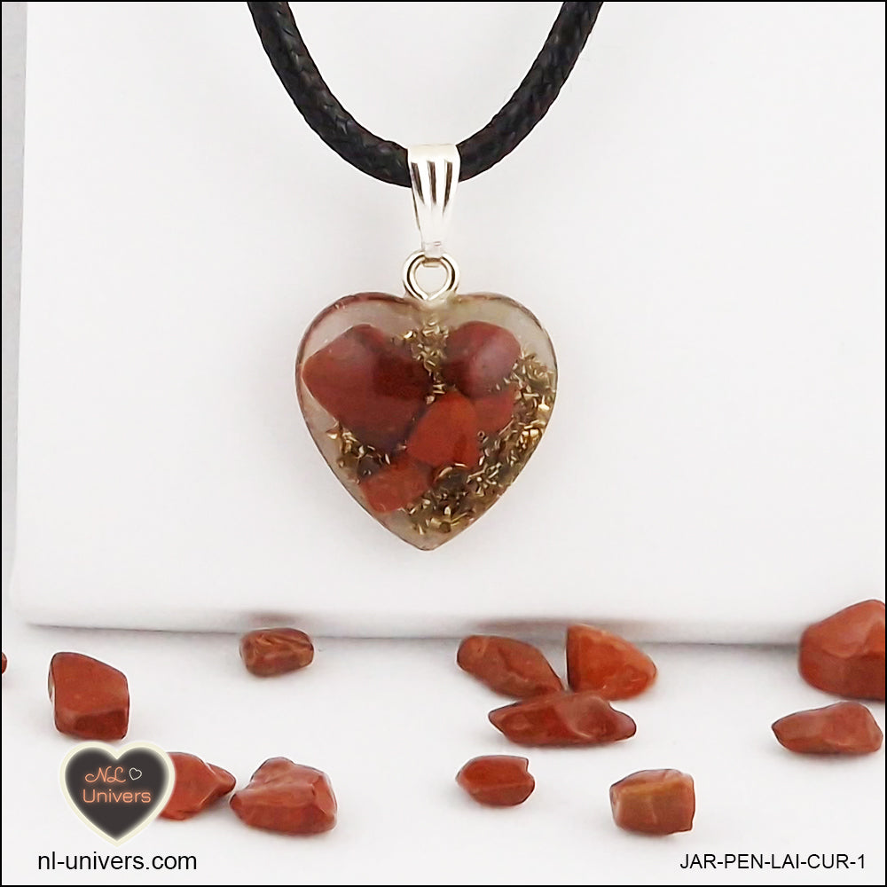 Red Jasper heart pendant M.1 in brass orgonite