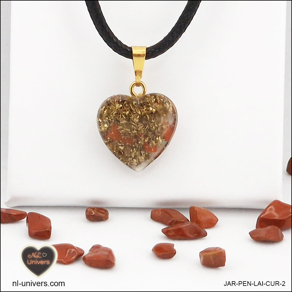 Pendentif Jaspe rouge cœur M.1 en orgonite laiton