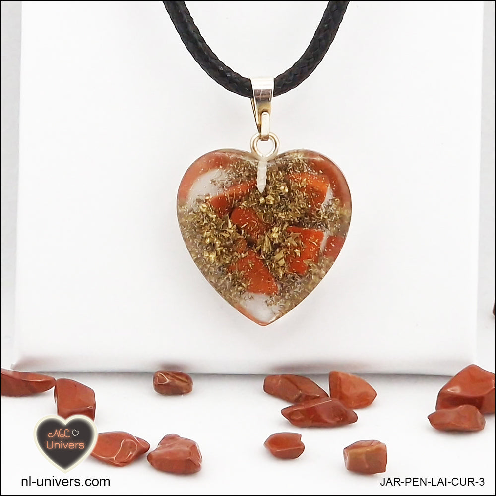 Red Jasper heart pendant M.2 in brass orgonite