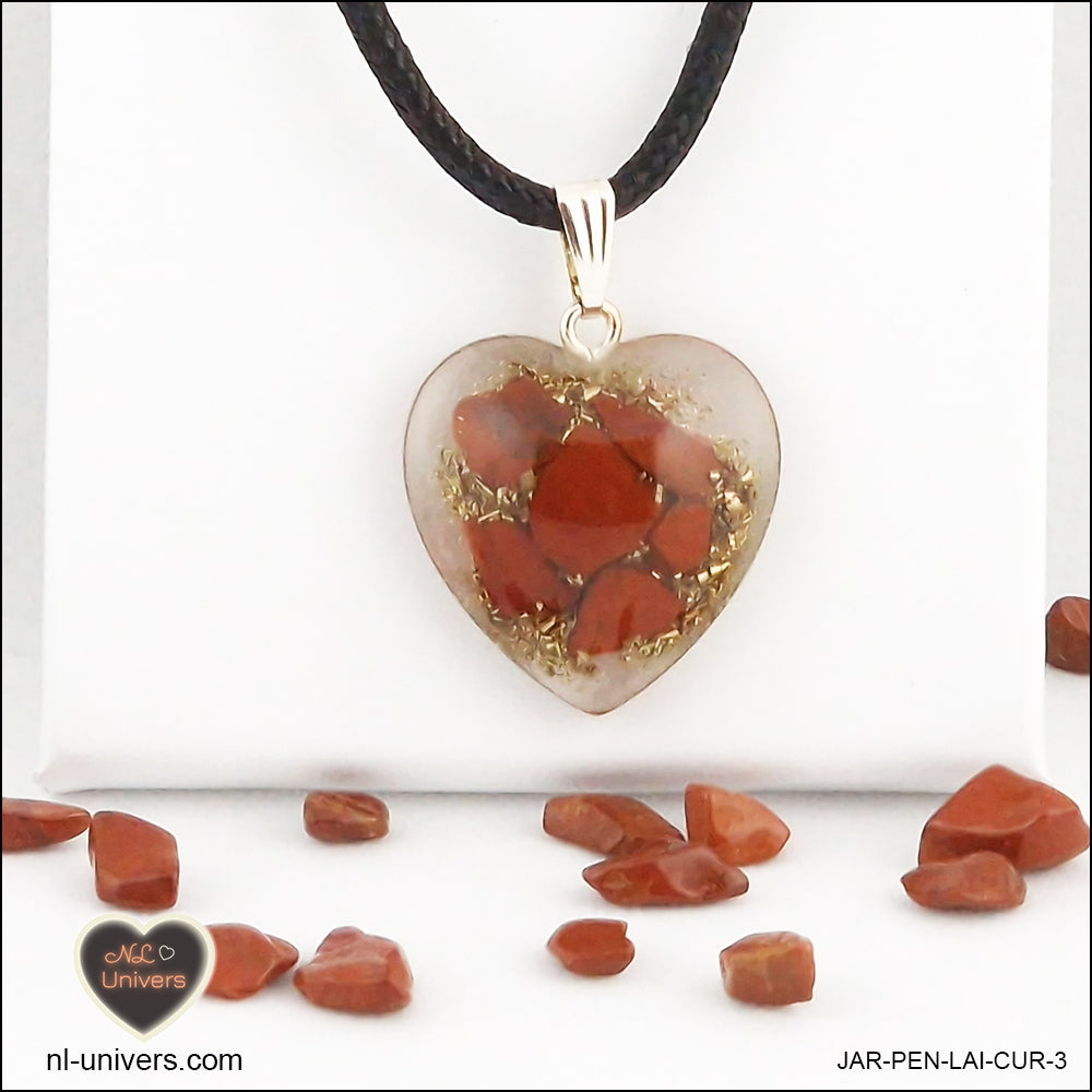 Pendentif Jaspe rouge cœur M.2 en orgonite laiton