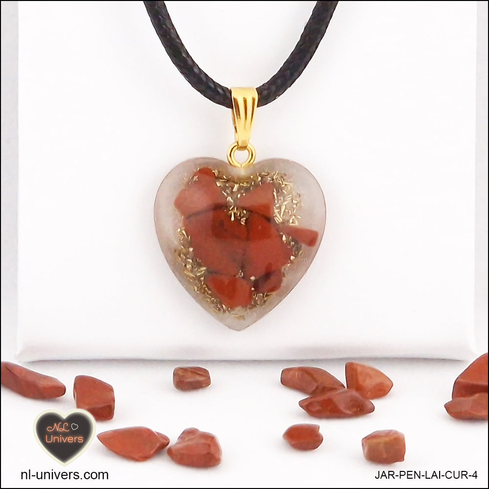 Red Jasper heart pendant M.2 in brass orgonite