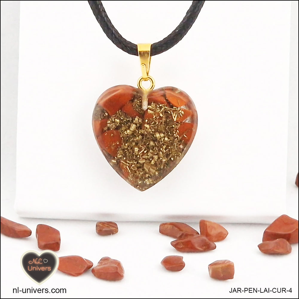 Red Jasper heart pendant M.2 in brass orgonite