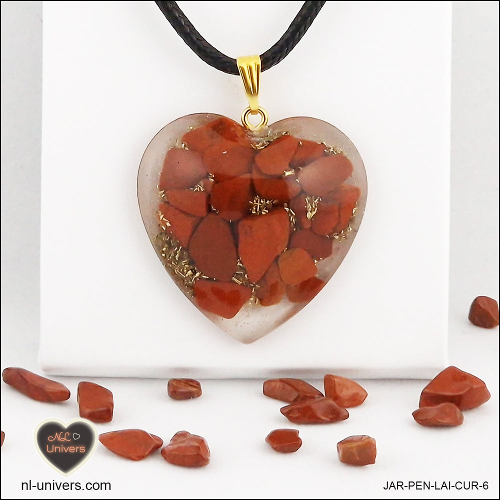 Pendentif Jaspe rouge cœur M.3 en orgonite laiton