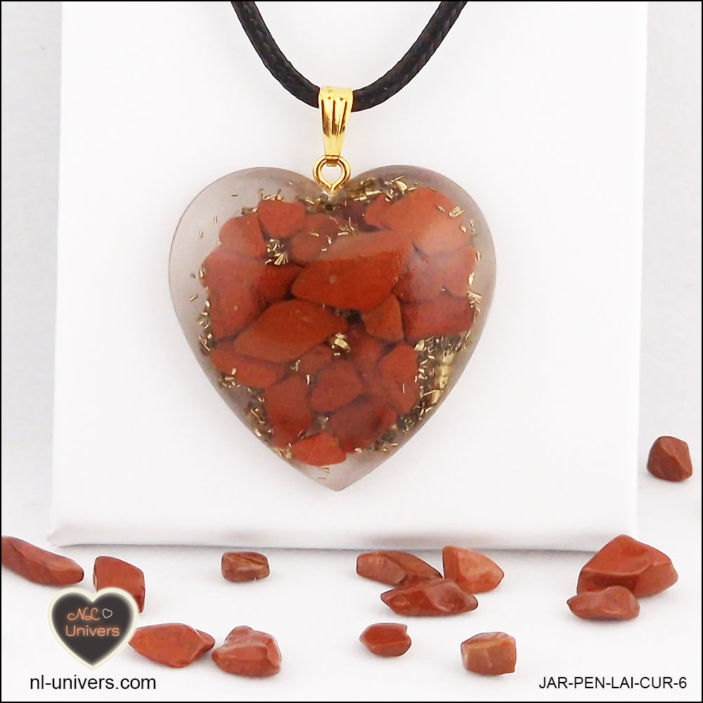 Pendentif Jaspe rouge cœur M.3 en orgonite laiton