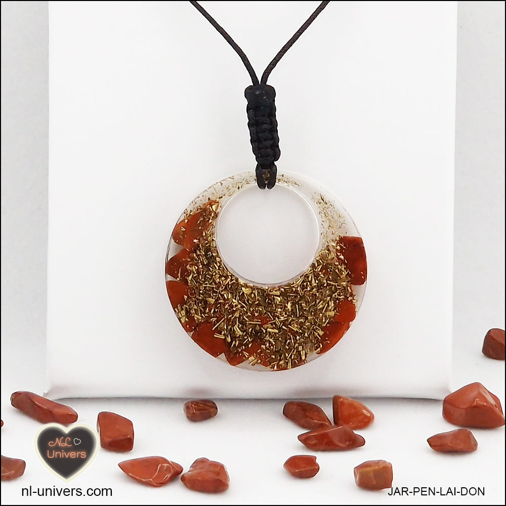 Pendentif Jaspe rouge donut en orgonite laiton