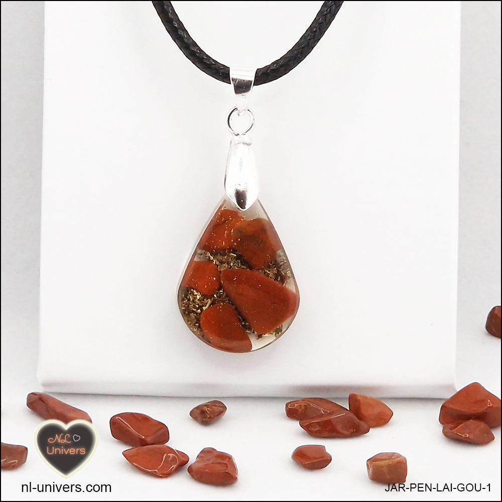 Pendentif Jaspe rouge goutte en orgonite laiton