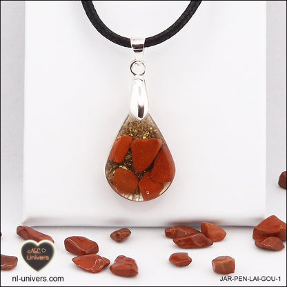 Pendentif Jaspe rouge goutte en orgonite laiton