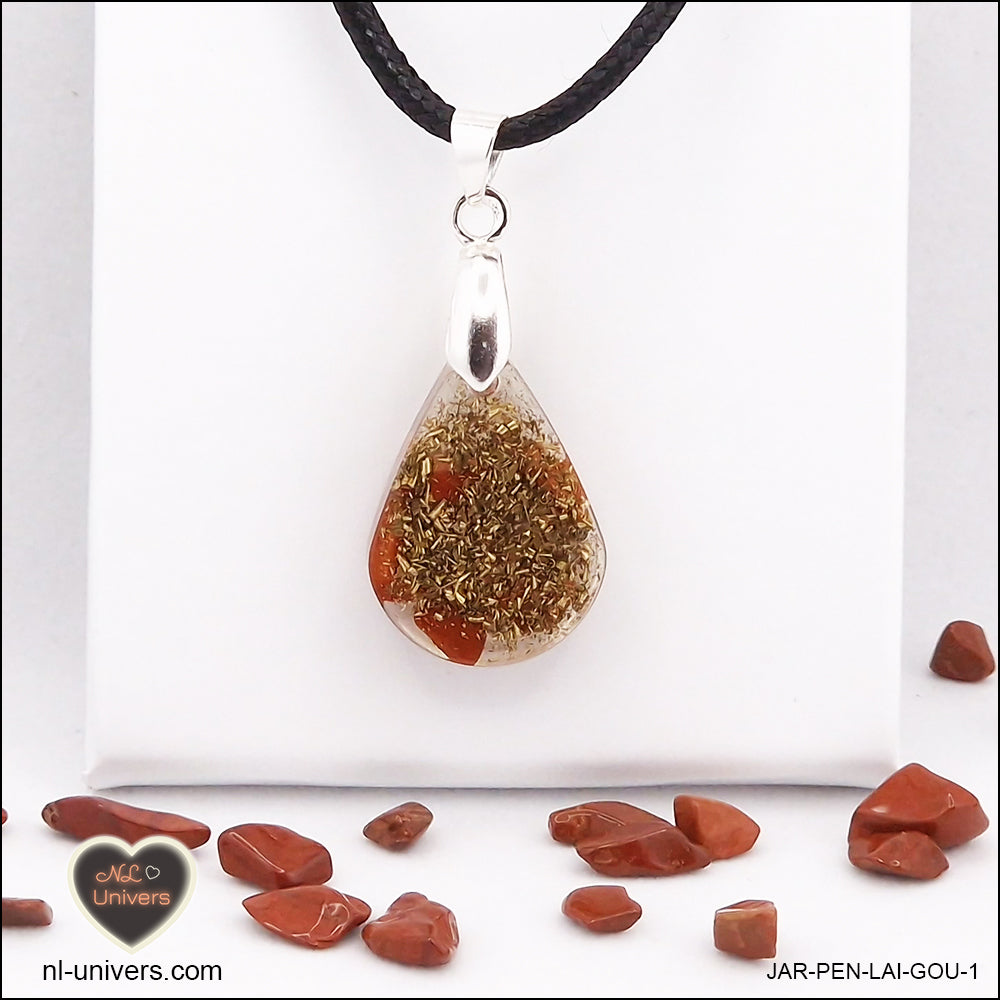 Pendentif Jaspe rouge goutte en orgonite laiton