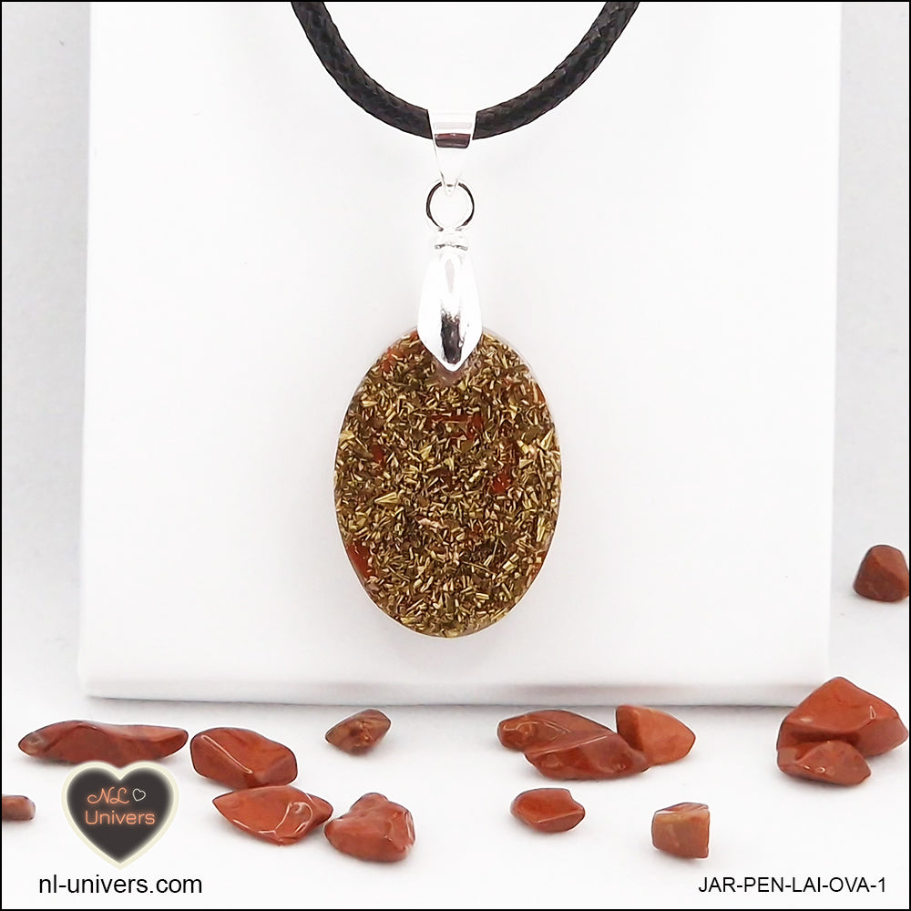 M.1 oval red jasper pendant in brass orgonite