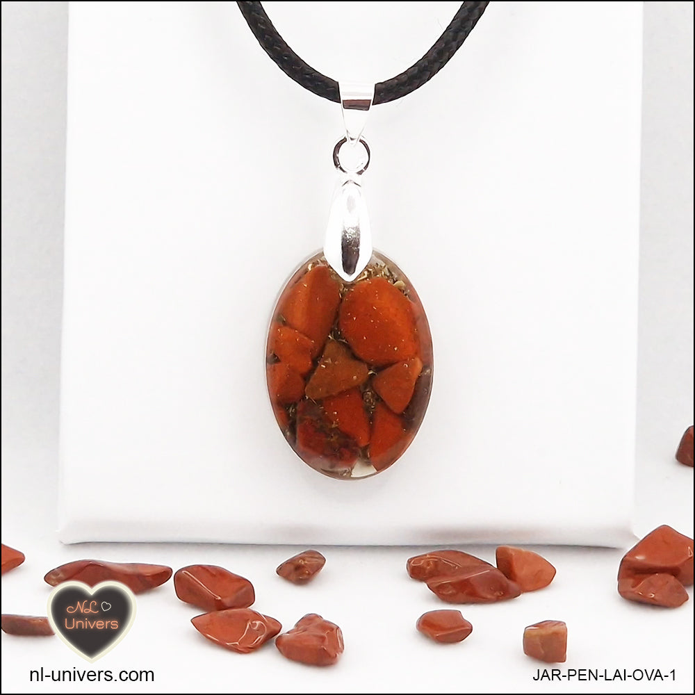 M.1 oval red jasper pendant in brass orgonite