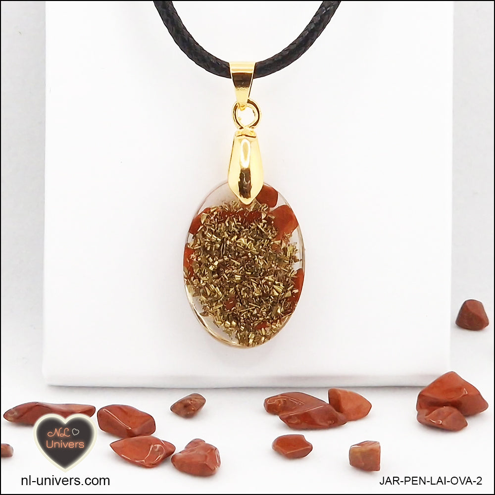 M.1 oval red jasper pendant in brass orgonite