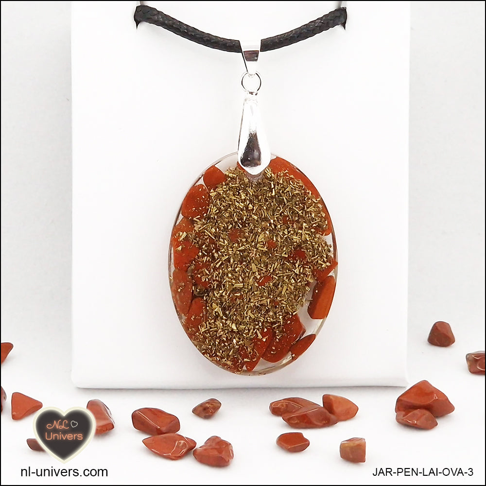 Pendentif Jaspe rouge ovale M.2 en orgonite laiton