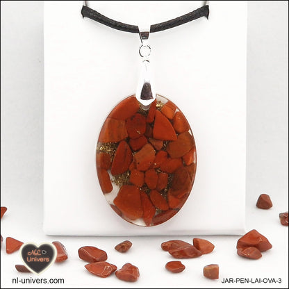 Oval red jasper pendant M.2 in brass orgonite