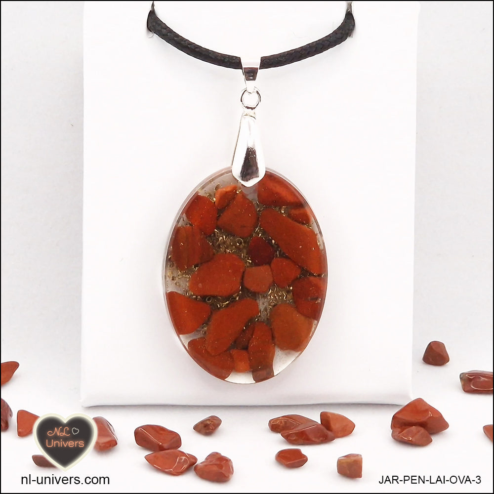 Pendentif Jaspe rouge ovale M.2 en orgonite laiton