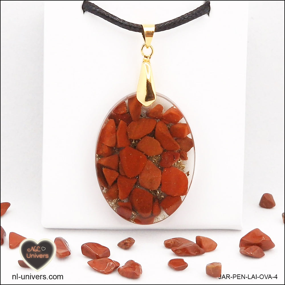 Oval red jasper pendant M.2 in brass orgonite