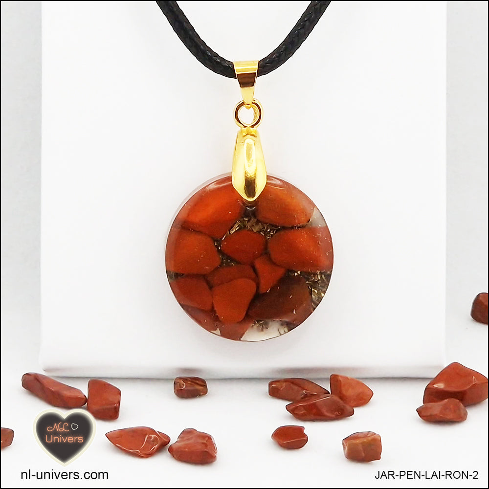 Round red jasper pendant M.1 in brass orgonite