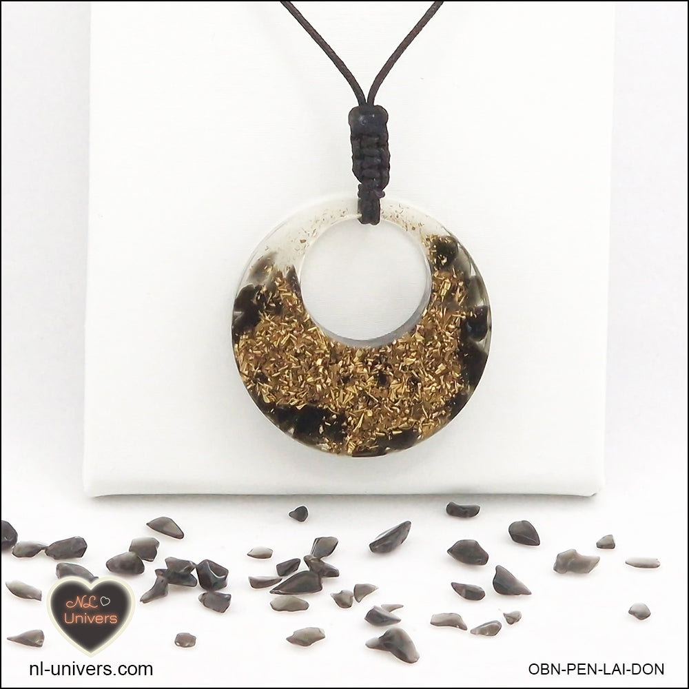 Pendentif Obsidienne noire donut en orgonite laiton