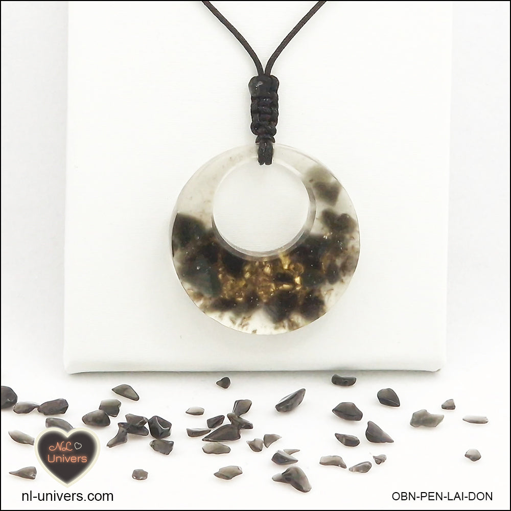 Pendentif Obsidienne noire donut en orgonite laiton