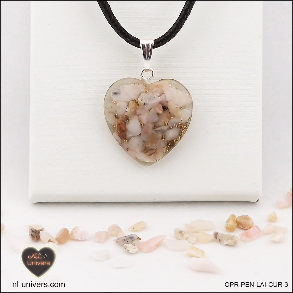 Pendentif Opale rose cœur M.2 en orgonite laiton