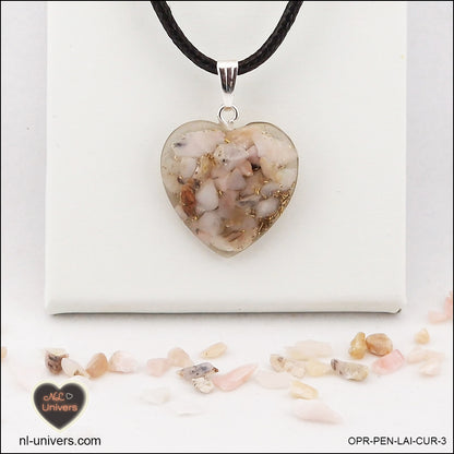 Pendentif Opale rose cœur M.2 en orgonite laiton