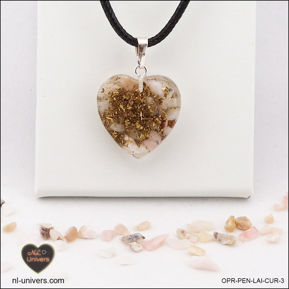 Pendentif Opale rose cœur M.2 en orgonite laiton