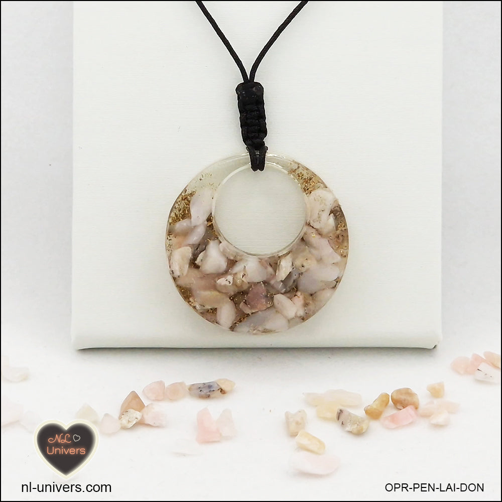 Pendentif Opale rose donut en orgonite laiton