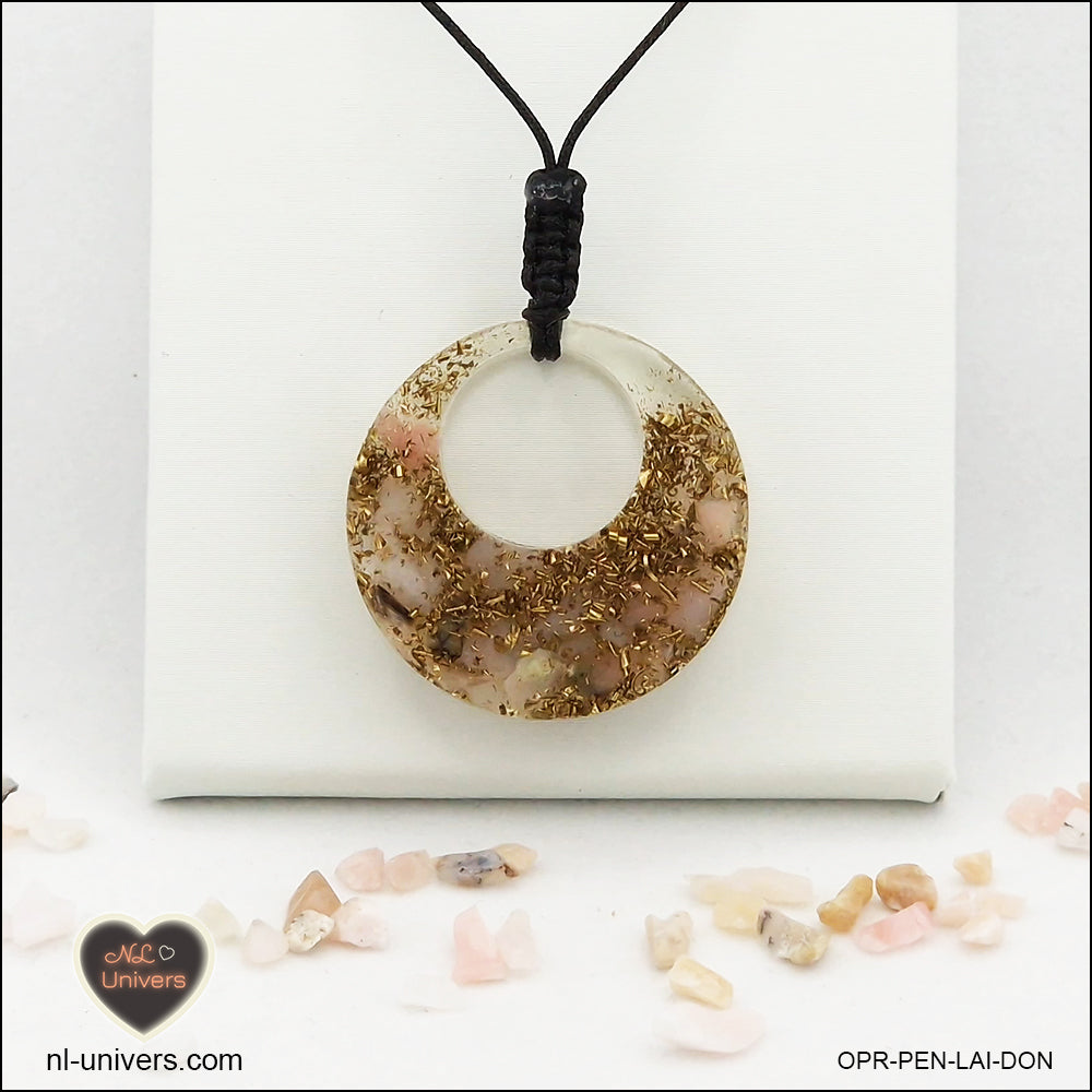 Pendentif Opale rose donut en orgonite laiton