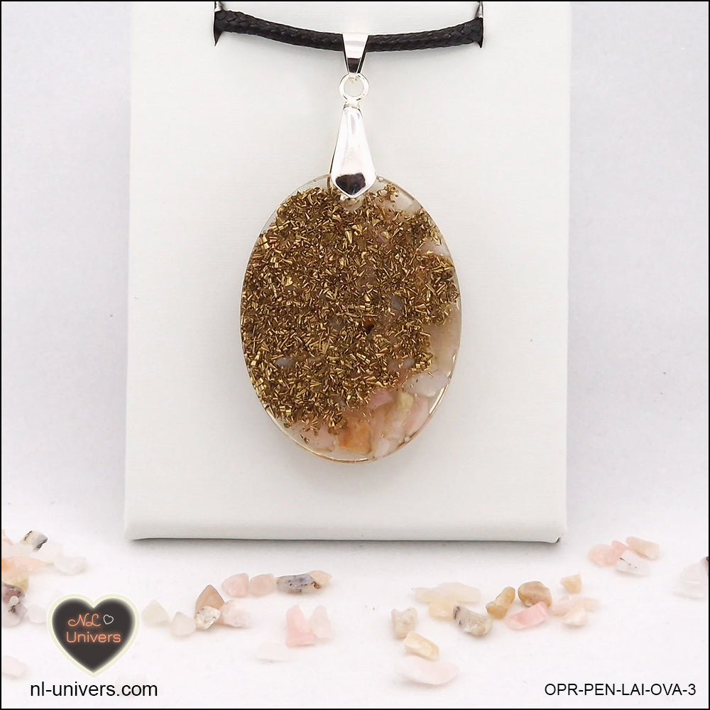 Pendentif Opale rose ovale M.2 en orgonite laiton