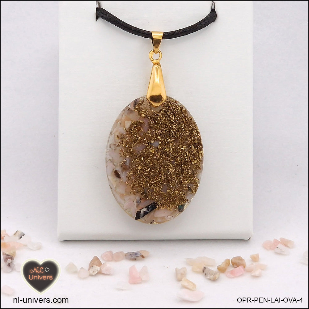 Pendentif Opale rose ovale M.2 en orgonite laiton