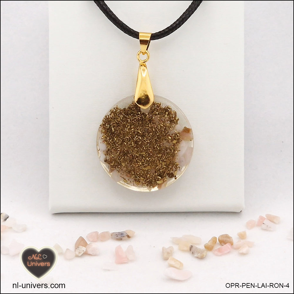 Round pink opal pendant M.2 in brass orgonite