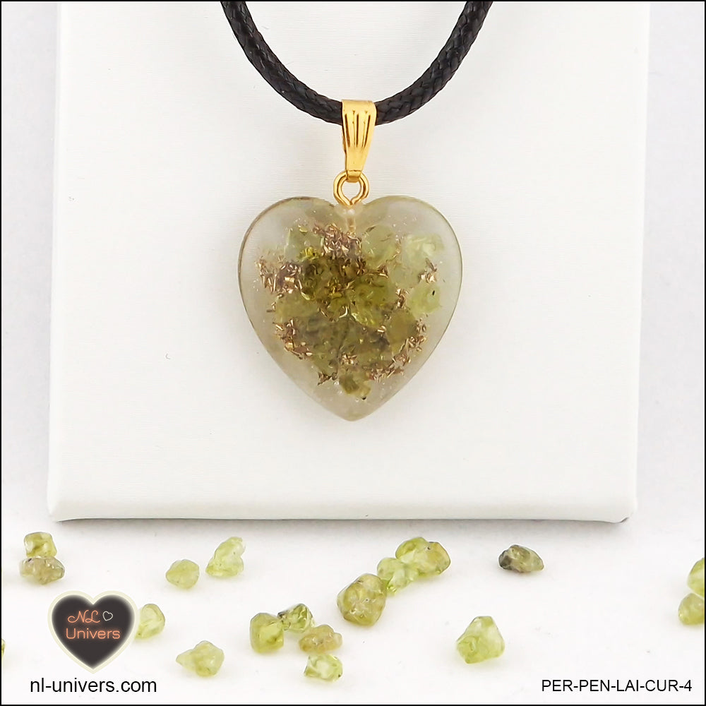 Peridot heart pendant M.2 in brass orgonite