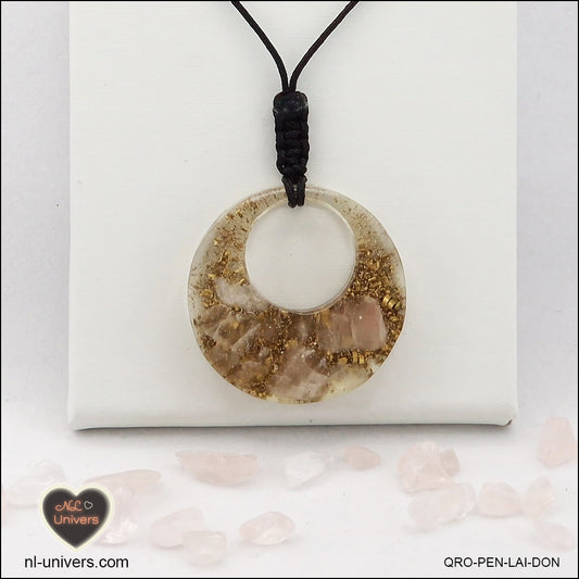 Pendentif Quartz rose donut en orgonite laiton