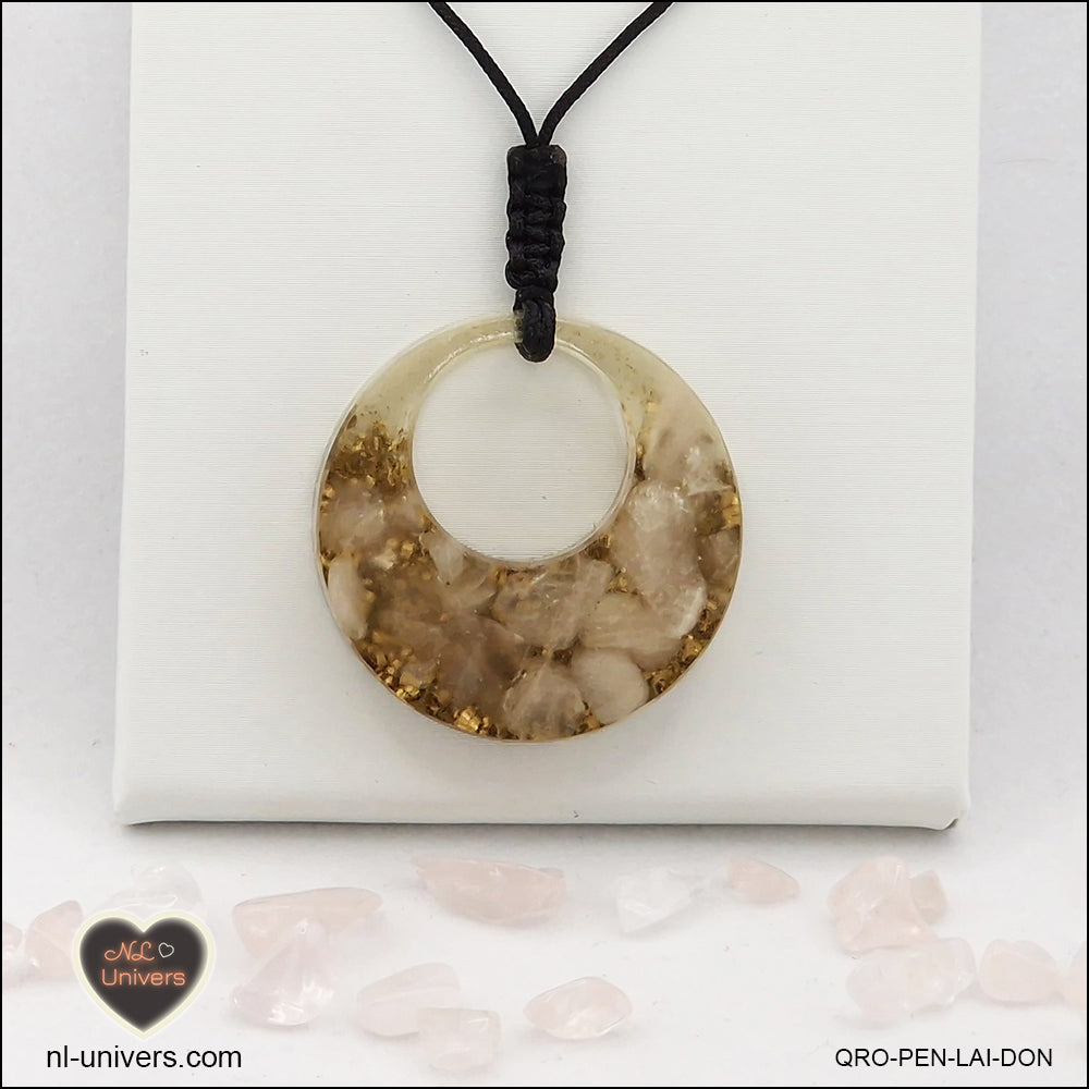 Pendentif Quartz rose donut en orgonite laiton