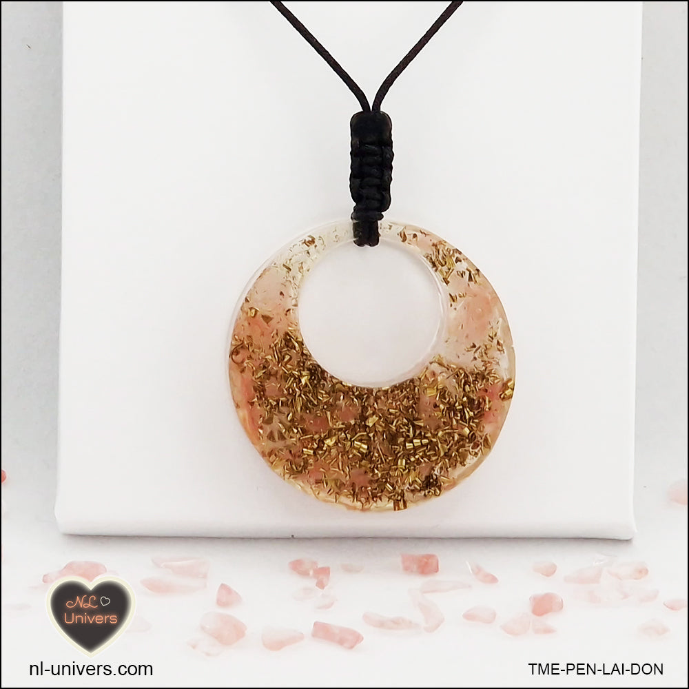 Pendentif Tourmaline Melon d'eau donut en orgonite laiton