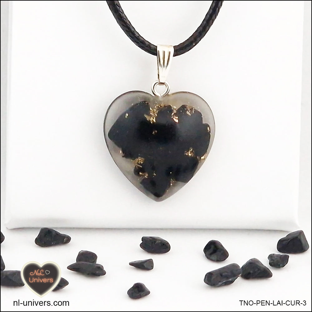 Pendentif Tourmaline noire cœur M.2 en orgonite laiton