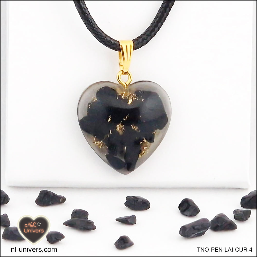 Pendentif Tourmaline noire cœur M.2 en orgonite laiton