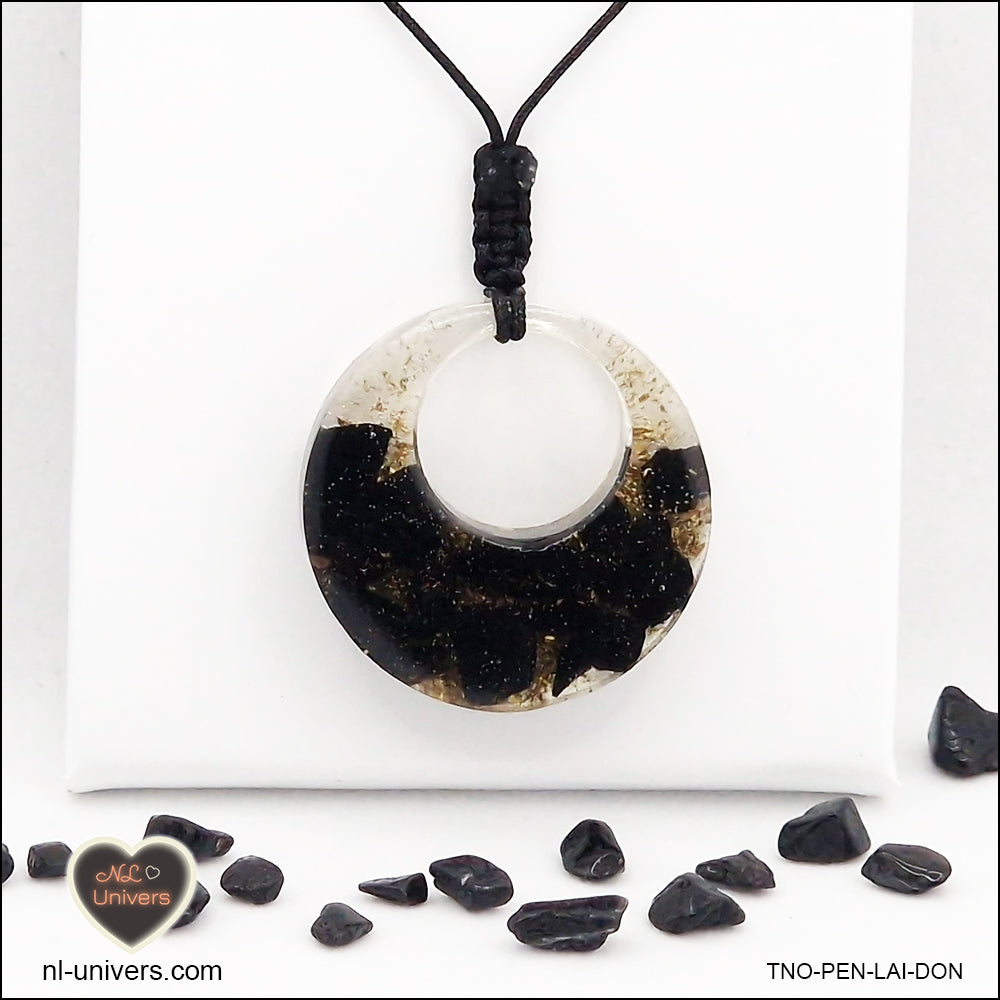 Pendentif Tourmaline noire donut en orgonite laiton