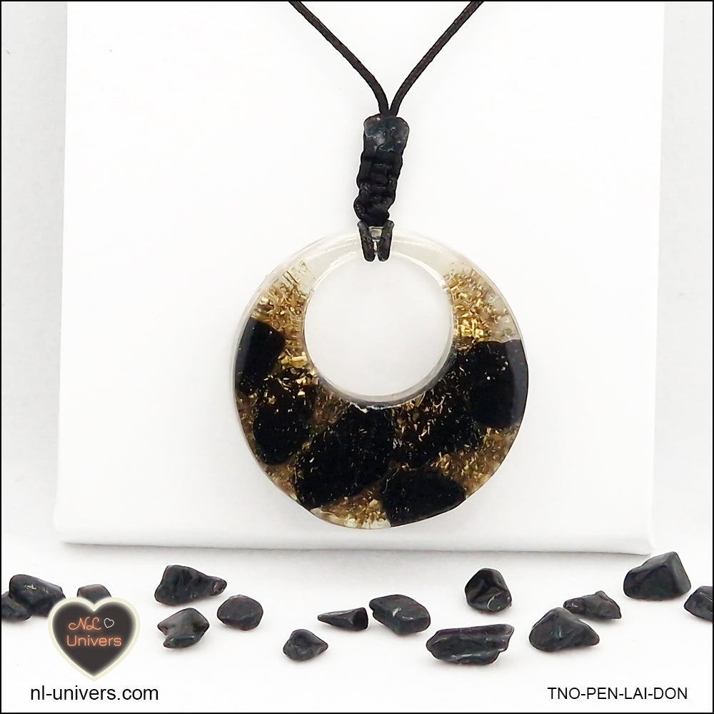 Pendentif Tourmaline noire donut en orgonite laiton