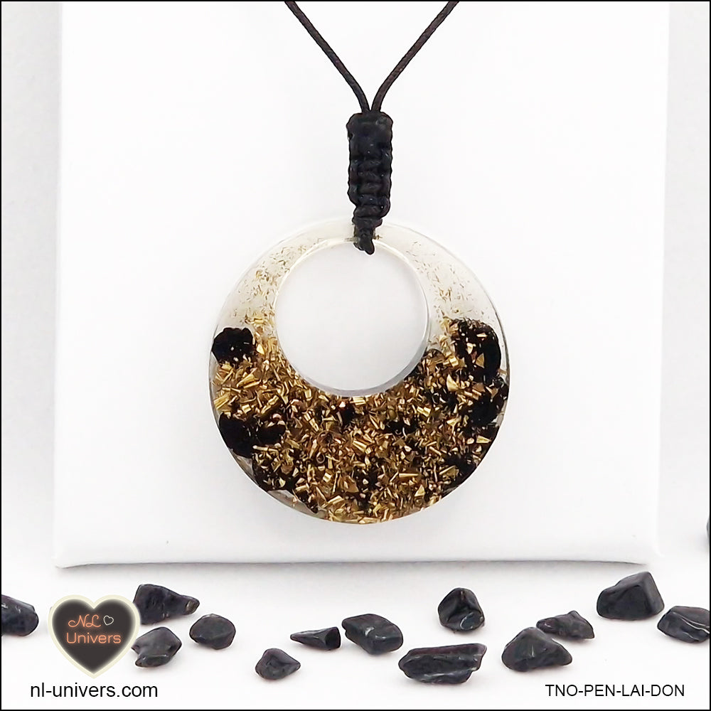 Pendentif Tourmaline noire donut en orgonite laiton