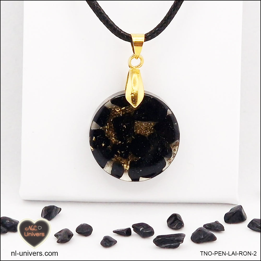 Round black Tourmaline pendant M.1 in brass orgonite