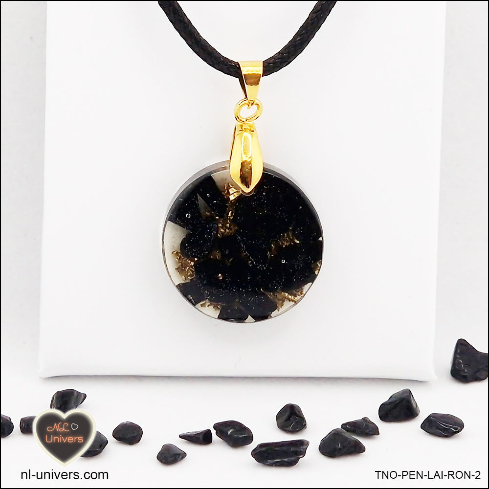 Round black Tourmaline pendant M.1 in brass orgonite
