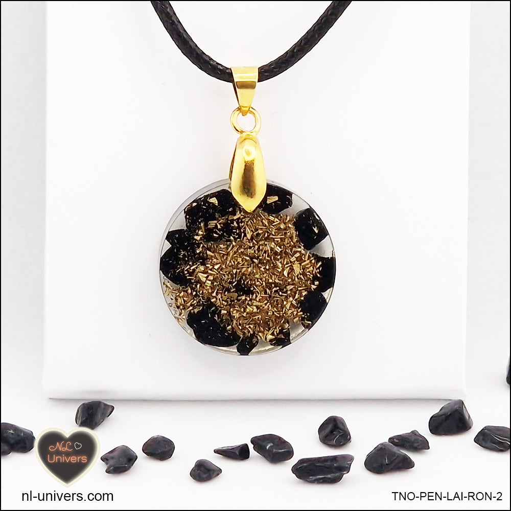 Round black Tourmaline pendant M.1 in brass orgonite